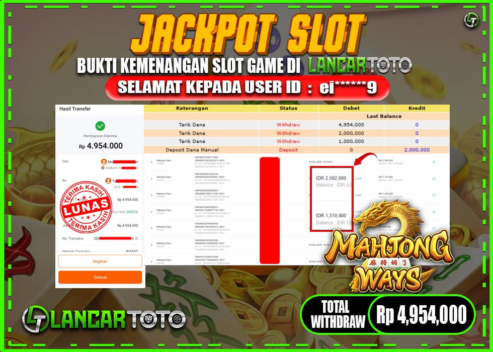 LANCARTOTO JACKPOT SLOT MAHJONG WAYS! Rp.4,954.000.,- LUNAS